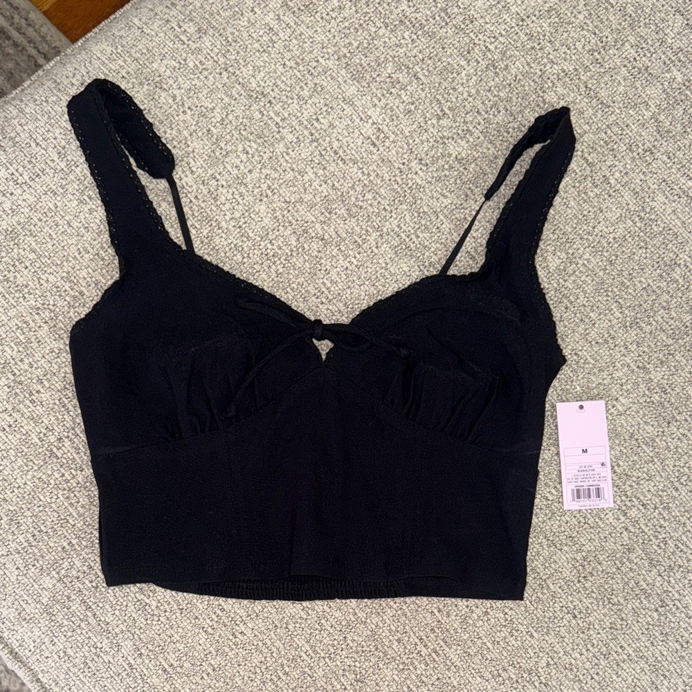 Black Cropped Bustier Brami with Lace Straps